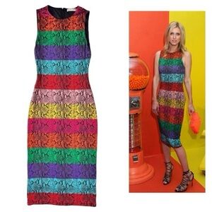 ALICE + OLIVIA Delora Rainbow Snake Print Midi Dress VGUC